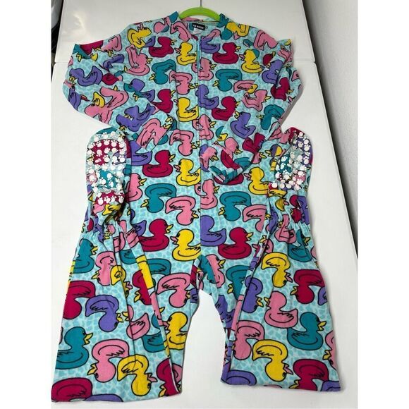 Joe Boxer Womens Large One Piece Footie Pajamas Ducks Blue Multicolor Zip Size M - Picture 11 of 15